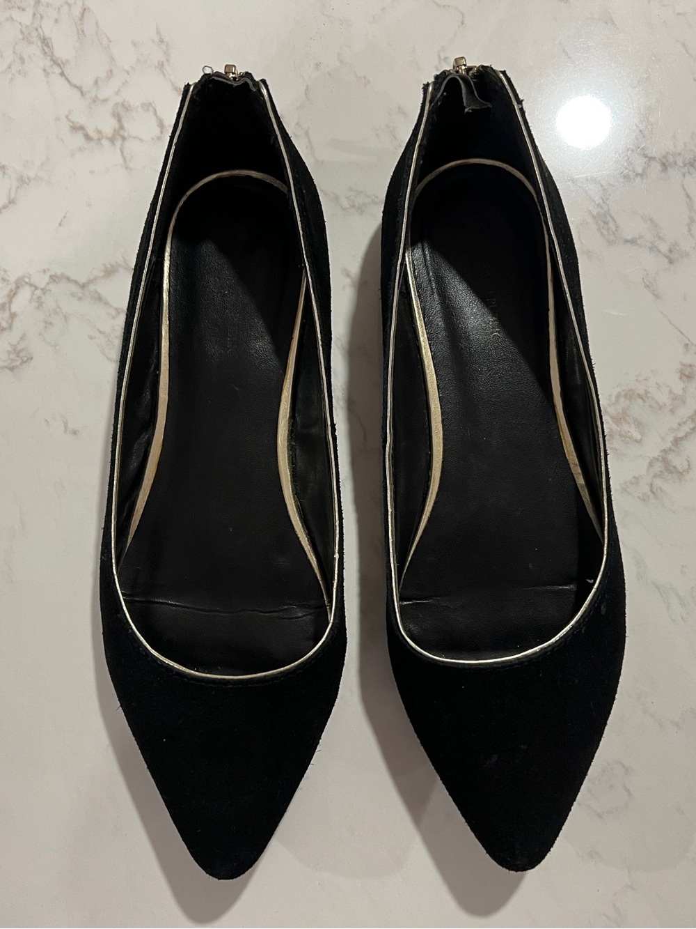 Banana Republic Black Pointed Toe Flats with Gold Trim, 7